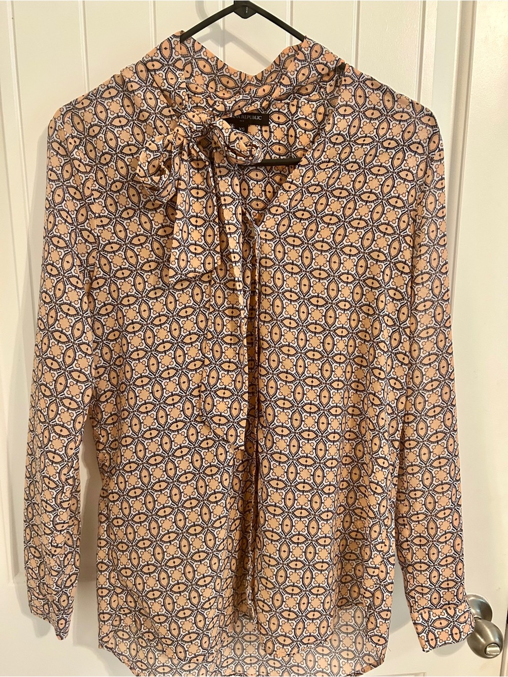 Banana Republic Peach Geometric Tie-Neck Blouse